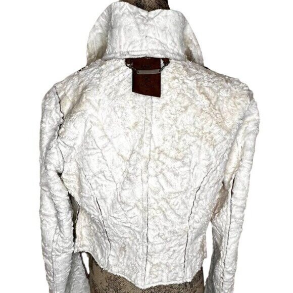 Jou Jou Faux Shearling Jacket Brown S Cream Open Front Moto Style Soft Lined - Picture 5 of 10